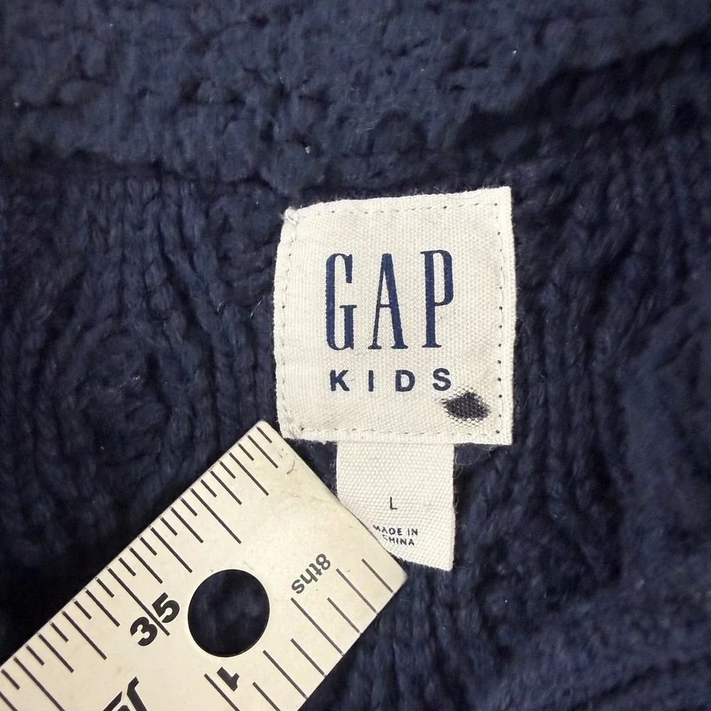 Gap Kids Cable Knit Fisherman Sweater Boys L Blue Sherpa Lined Mock Neck Button
